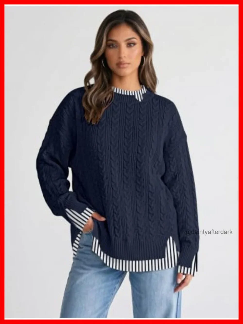 Oversized Cable Knit Pullover Sweater Women Viscose Blend Crew Neck Long Sleeve